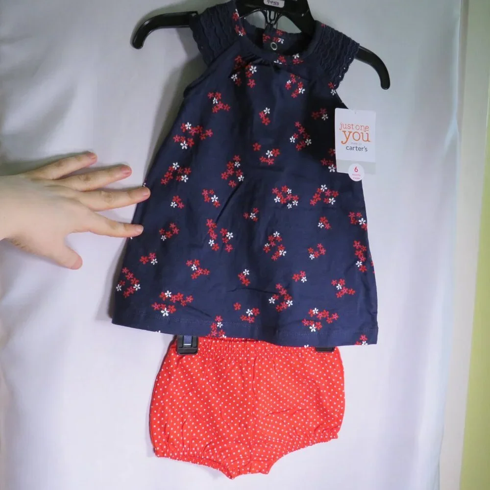 Baby Navy & Red Floral Dress & Panties set 2pc 100% cotton 6mts Carter's